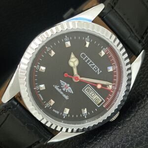 Vintage 1980 Citizen Automatic Mens Silver Watch W/daydate & Black accents